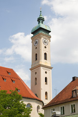 Fototapeta na wymiar Heilig Geist Kirche tower church, in Munich, Germany.