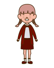 student girl standing smiling on white background
