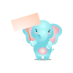 Cute blue elephant take a blank white banner