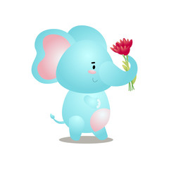 Cute blue elephant is going to make a gift to girlfriend