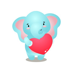 Cute elephant make a gift of heart shaped chocolate