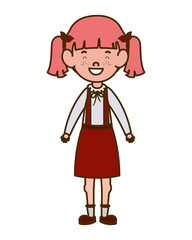 student girl standing smiling on white background