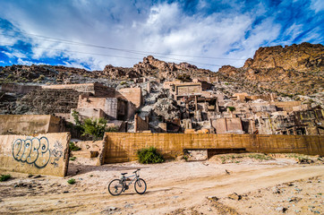 Ruins of a French mining operation remain near Midelt, Morocco