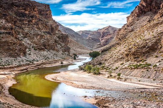 Valley with river near Midelt, Morocco by old mine village Aouli