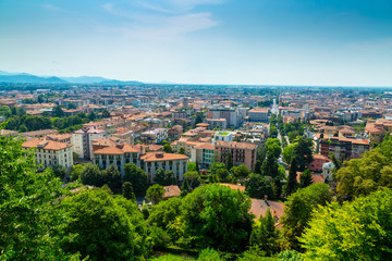Bergamo city panorama from Citta Alta Old Town, Italy