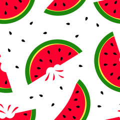 Bright summer seamless pattern with slice watermelon isolated on white background. Vector illustration