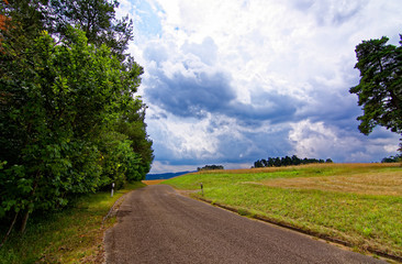 Fototapeta na wymiar beautiful sky with clouds over the field near the forest