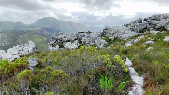 Hiking trail in Cape Town. View of mountains and hiking trail.