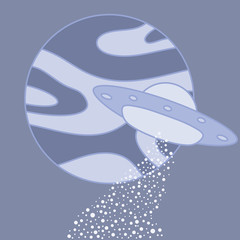 Naklejka premium Vector. Planet, Ufo flying spaceship.World UFO Day