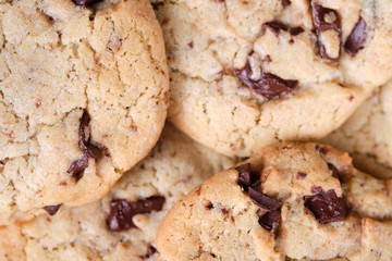 American chocolate cookies close up. Macro for background.