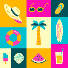 Set of simple colorful summer images/icons