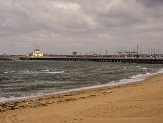 Beautiful sandy beach and bay at St Kilda, Melbourne, South Australia