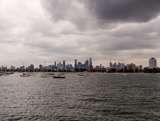 Fototapeta na wymiar View of St Kilda and pleaseure yachts from St Kilda tourist pier, St Kilda, Melbourne, South Australia