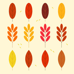 Set of Autumn Leaves. Vector Illustration. Flat Style. Autumn Design Colour Collection