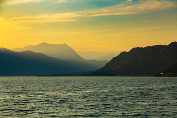 Fototapeta premium Idyllic sunset over Lake Como next to Lecco city, Lombardy, Italy