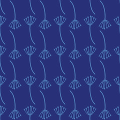 Seamless pattern of white flowers on a blue indigo background.
