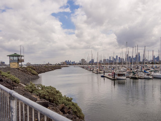 View of St Kilda and pleaseure yachts from St Kilda tourist pier, St Kilda, Melbourne, South Australia