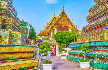 The pagodas of Wat Pho temple, Bangkok, Thailand