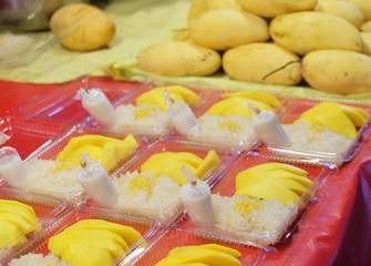 Traditional thai dessert, sticky rice with mango