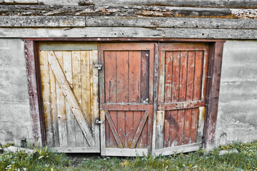 doors on an abandoned building in the forest