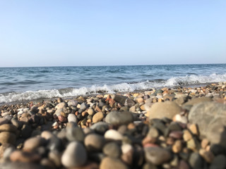 Fototapeta na wymiar La spiaggia pietrosa di Altavilla - Palermo -Sicilia - Italia