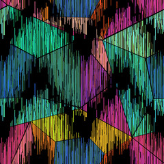Seamless colorful strokes on black background.Zigzag pattern.