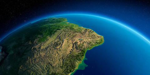 Detailed Earth. The eastern part of South America. Brazil