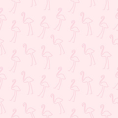 Seamless pattern with exotic bird flamingo on pink background
