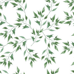  Seamless pattern with leaves. Watercolor illustration. 