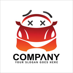 Cartoon car logo with a dizzy and confused expression