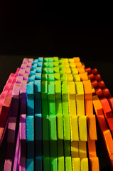 Rainbow stripes, steps with leaves, futurism abstraction on a black background