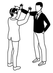 Businessmen using technology for business in black and white