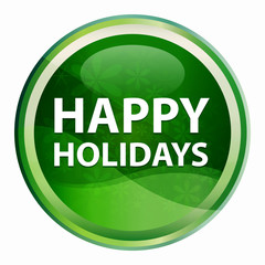 Happy Holidays Natural Green Round Button