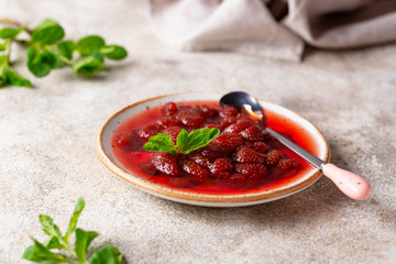 Homemade strawberry jam in plate