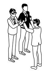 Businessmen using technology for business in black and white