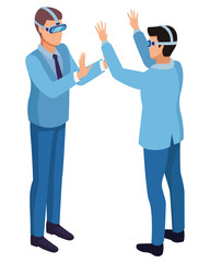 Businessmen using virtual reality technology for business