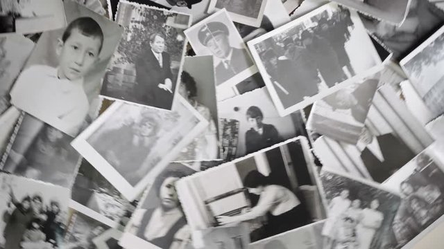 Old spinning portraits on retro background