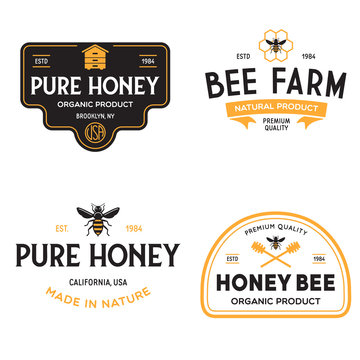 Vector honey vintage logo and icons for honey products, apiary and beekeeping branding and identity.