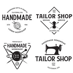Set of vintage sewing and tailor labels, badges, design elements and emblems. Tailor shop old-style logo.