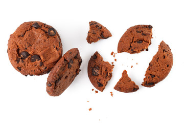 Chocolate chip cookies isolated on white background. Sweet biscuits. Homemade pastry.