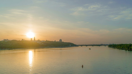 Sunset in early May, the Dnieper River in the city of Kiev High quality 10bit footage. Very easy color correction