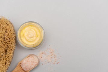 Obraz na płótnie Canvas skin care products - cream and salt for scrub