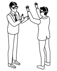 Businessmen using virtual reality technology for business in black and white