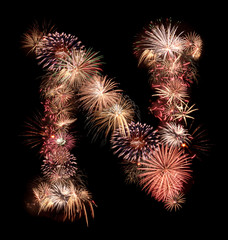 Alphabet letters from salute and fireworks