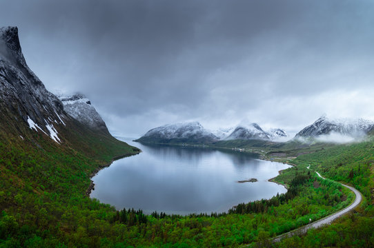 Beautiful View onto Fjord from Bergsbotn in Norway, Europe