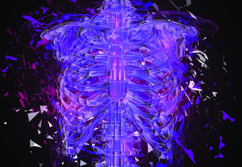 Vector abstract chaotic background. man’s spine and ribs exploded