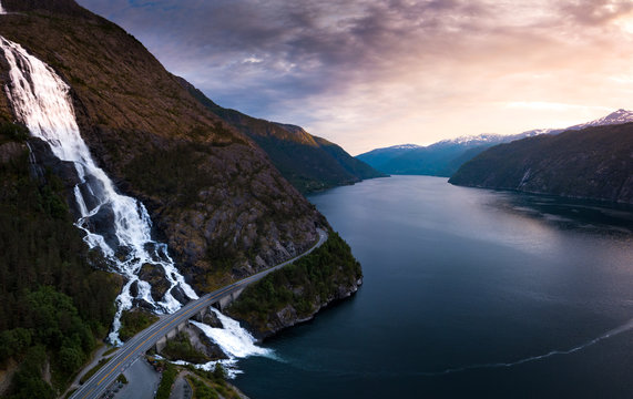 Scenic Road at Langfossen in Norway