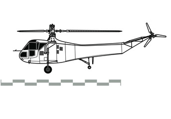 Sikorsky R-4 Hoverfly. Outline vector drawing