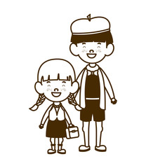 silhouette of couple of students standing on white background