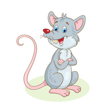 Funny  grey rat. In cartoon style. Isolated on white background. Vector illustration.